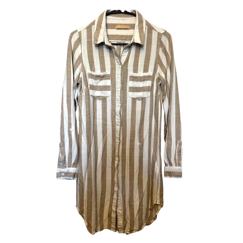 Hope & Harlow Striped Button Front Shirt Dress Long Sleeve Rayon Women’s Small - Picture 2 of 7